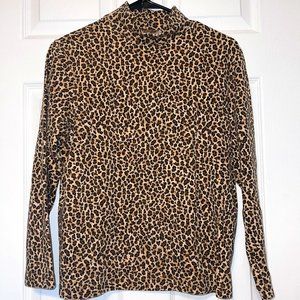 croft & barrow woman's petite leopard long-sleeve turtle neck cotton
